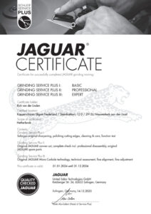 Certificaat Jaguar Solingen, Grinding Service Plus III Expert